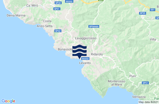 Mapa da tábua de marés em Carrodano, Italy