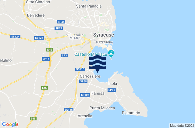 Mapa da tábua de marés em Carrozziere, Italy