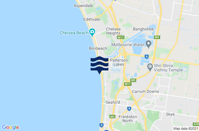 Mapa da tábua de marés em Carrum, Australia