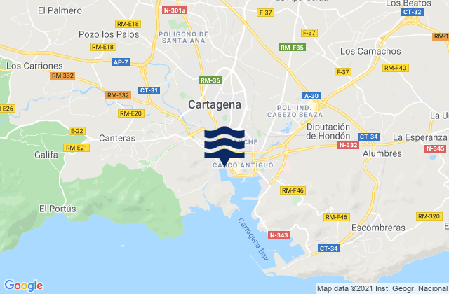 Mapa da tábua de marés em Cartagena, Spain