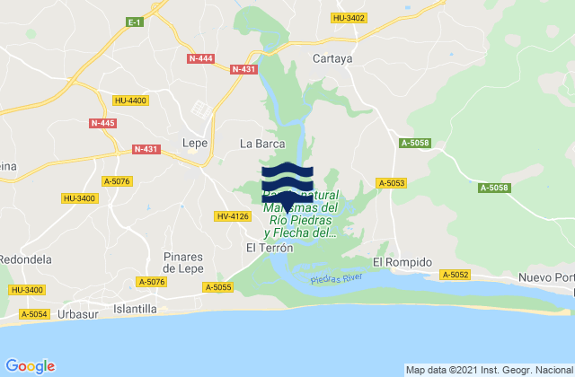 Mapa da tábua de marés em Cartaya, Spain