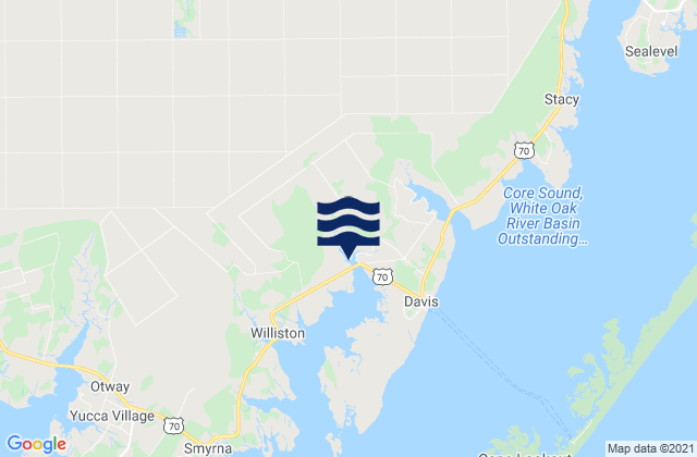 Mapa da tábua de marés em Carteret County, United States