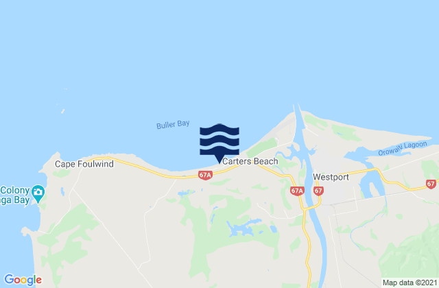 Mapa da tábua de marés em Carters Beach, New Zealand
