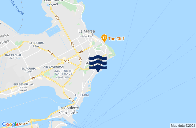 Mapa da tábua de marés em Carthage, Tunisia
