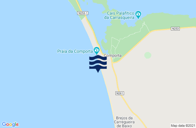 Mapa da tábua de marés em Carvalhal, Portugal