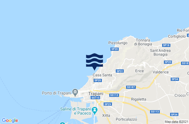 Mapa da tábua de marés em Casa Santa, Italy