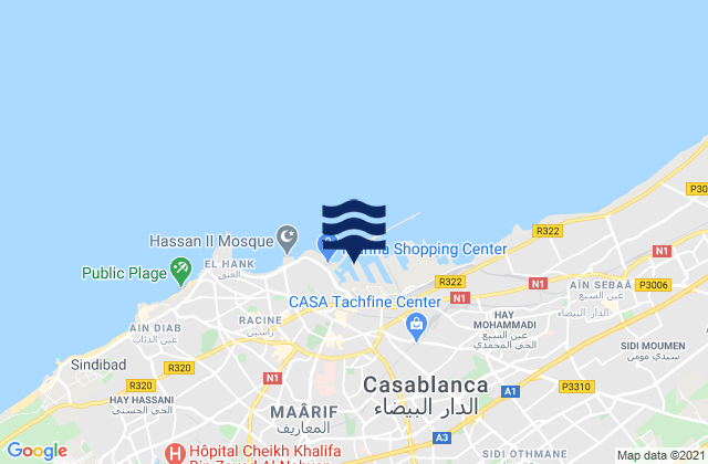 Mapa da tábua de marés em Casablanca, Morocco