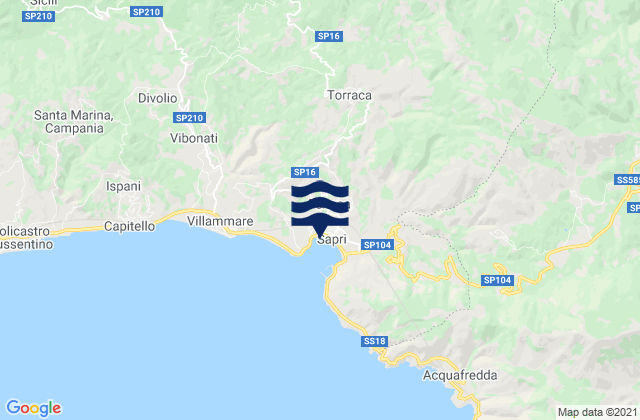 Mapa da tábua de marés em Casaletto Spartano, Italy