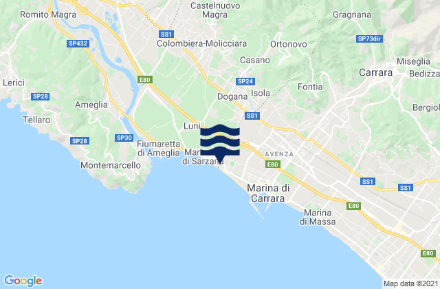 Mapa da tábua de marés em Casano-Dogana-Isola, Italy