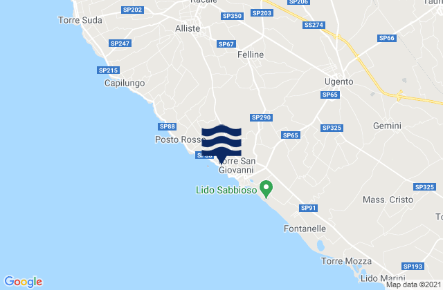 Mapa da tábua de marés em Casarano, Italy