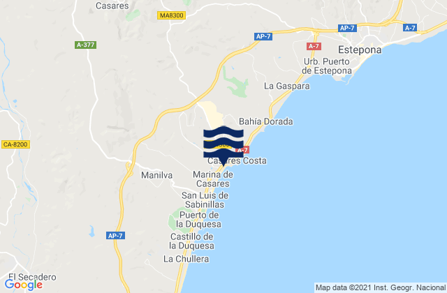Mapa da tábua de marés em Casares, Spain