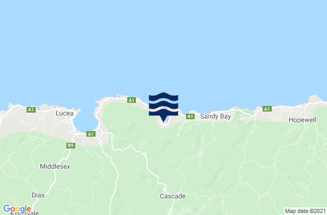 Mapa da tábua de marés em Cascade, Jamaica