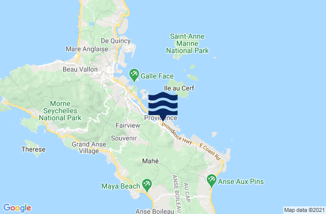 Mapa da tábua de marés em Cascade, Seychelles