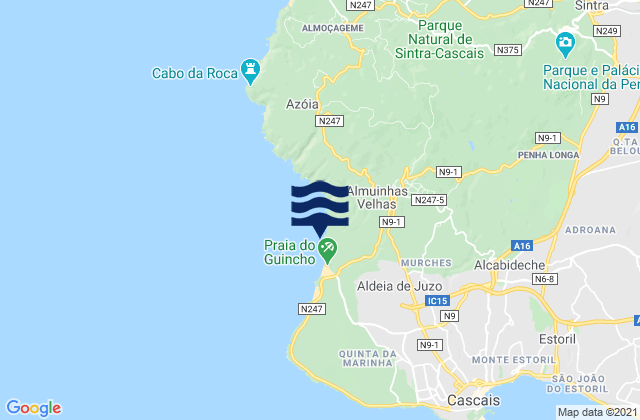 Mapa da tábua de marés em Cascais, Portugal