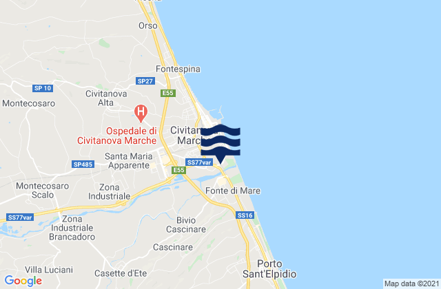 Mapa da tábua de marés em Cascinare, Italy