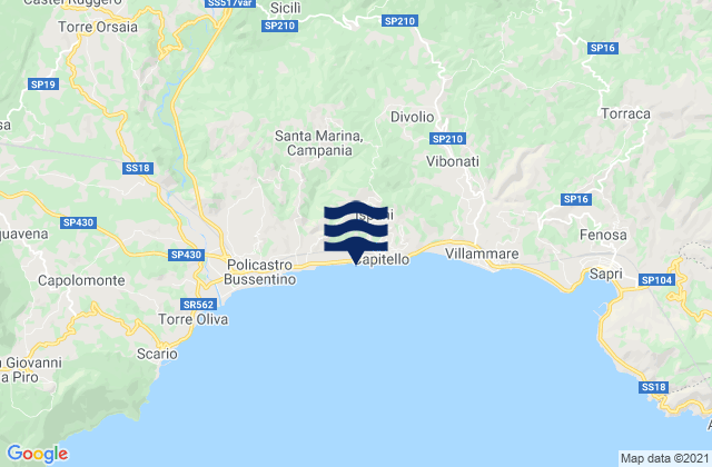 Mapa da tábua de marés em Caselle in Pittari, Italy