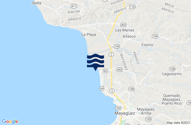 Mapa da tábua de marés em Casey Abajo Barrio, Puerto Rico