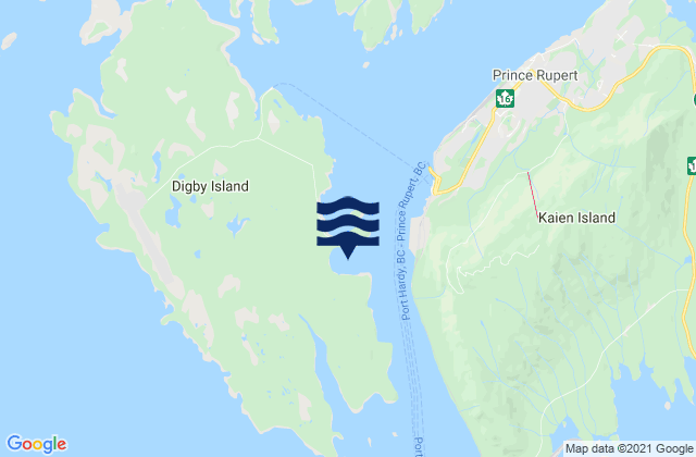 Mapa da tábua de marés em Casey Cove, Canada