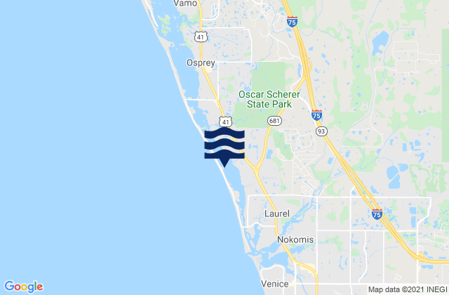 Mapa da tábua de marés em Casey Key, United States