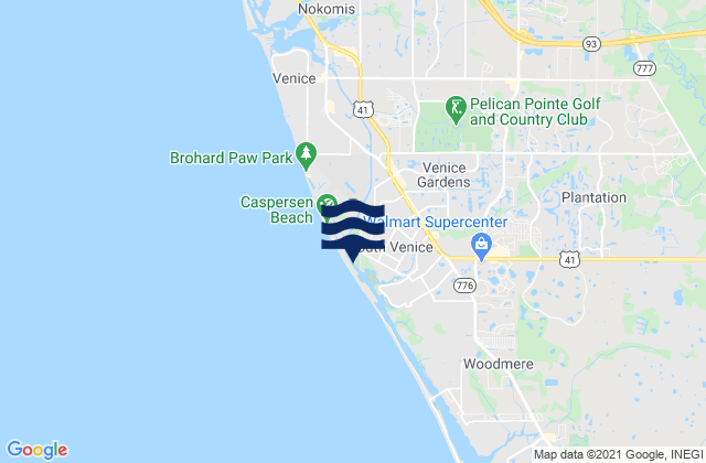 Mapa da tábua de marés em Caspersen Beach, United States