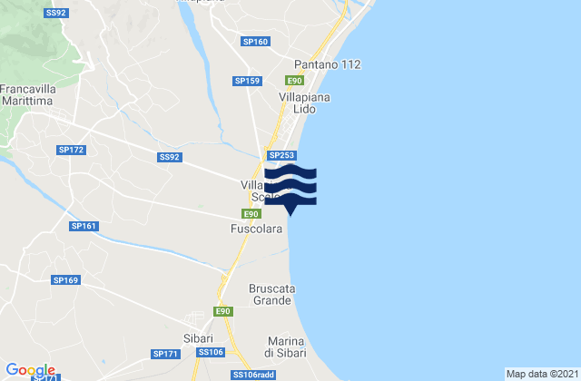 Mapa da tábua de marés em Cassano Allo Ionio, Italy