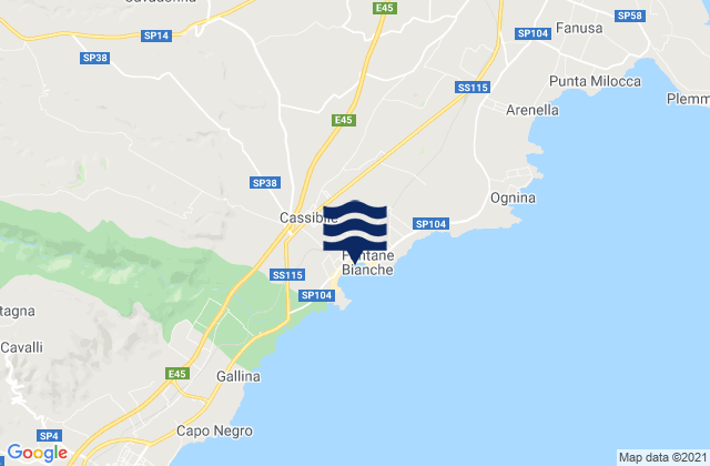 Mapa da tábua de marés em Cassibile, Italy