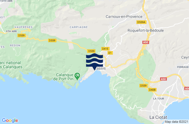 Mapa da tábua de marés em Cassis - Plage de l'Arene, France