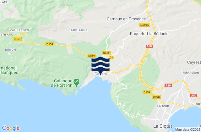 Mapa da tábua de marés em Cassis, France