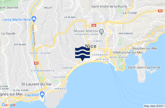 Mapa da tábua de marés em Castagniers, France