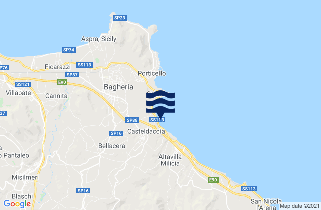Mapa da tábua de marés em Casteldaccia, Italy