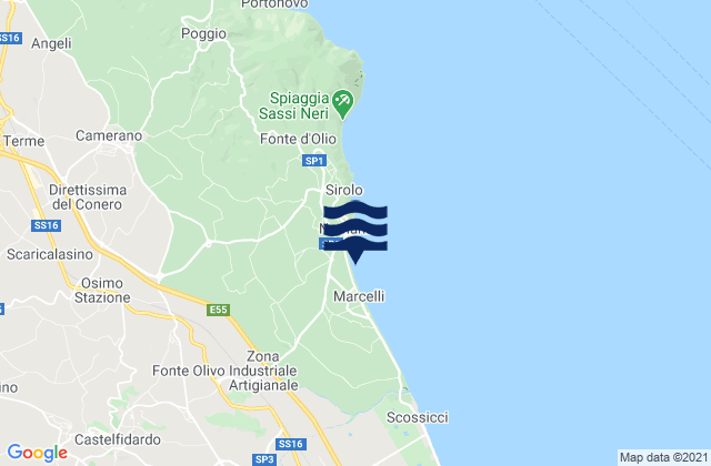 Mapa da tábua de marés em Castelfidardo, Italy