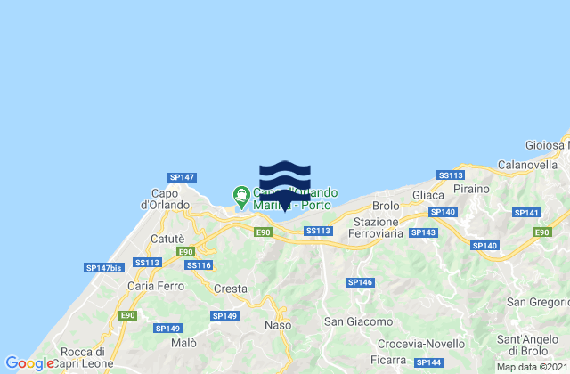 Mapa da tábua de marés em Castell'Umberto, Italy