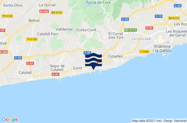 Mapa da tábua de marés em Castellet, Spain