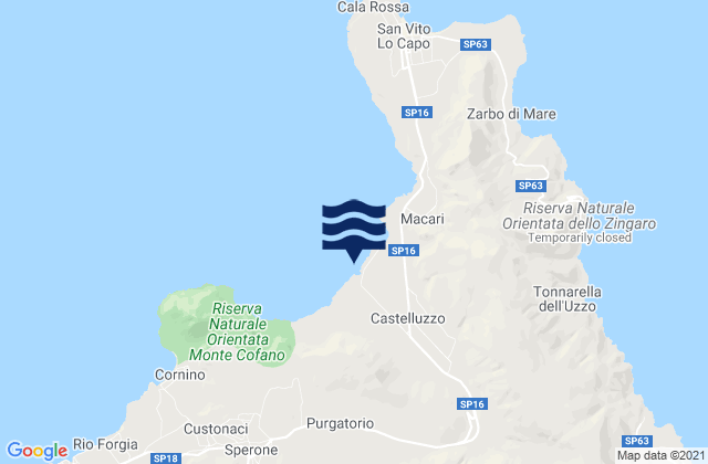 Mapa da tábua de marés em Castelluzzo, Italy