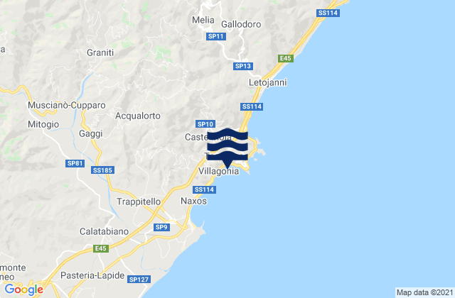 Mapa da tábua de marés em Castelmola, Italy