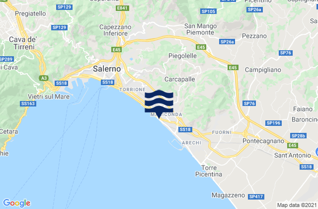 Mapa da tábua de marés em Castiglione del Genovesi, Italy