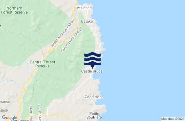 Mapa da tábua de marés em Castle Bruce, Dominica