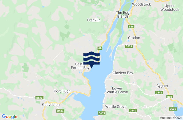 Mapa da tábua de marés em Castle Forbes Bay, Australia