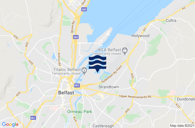 Mapa da tábua de marés em Castlereagh, United Kingdom