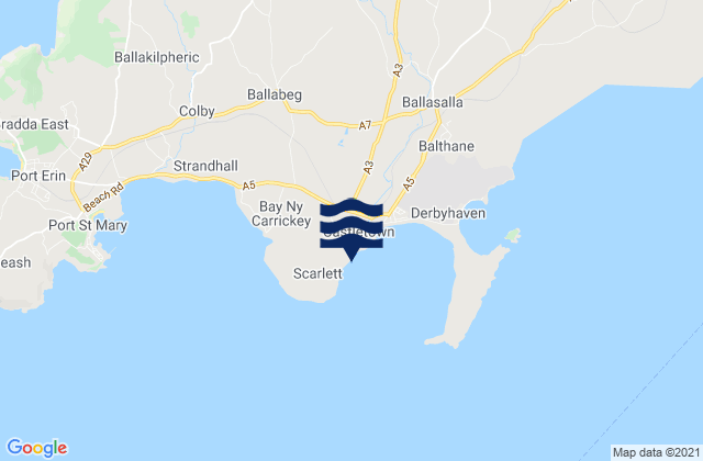 Mapa da tábua de marés em Castletown, Isle of Man