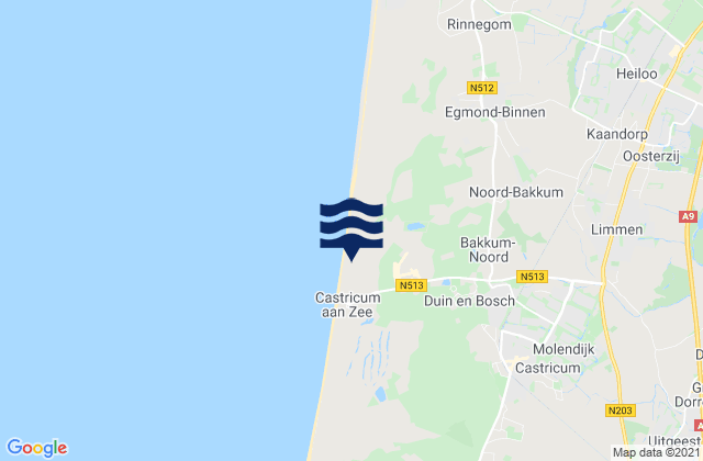 Mapa da tábua de marés em Castricum, Netherlands