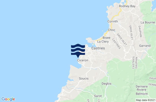 Mapa da tábua de marés em Castries, Saint Lucia