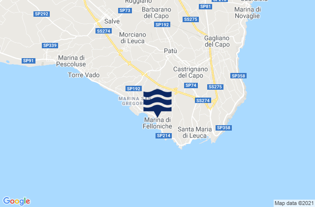 Mapa da tábua de marés em Castrignano del Capo, Italy