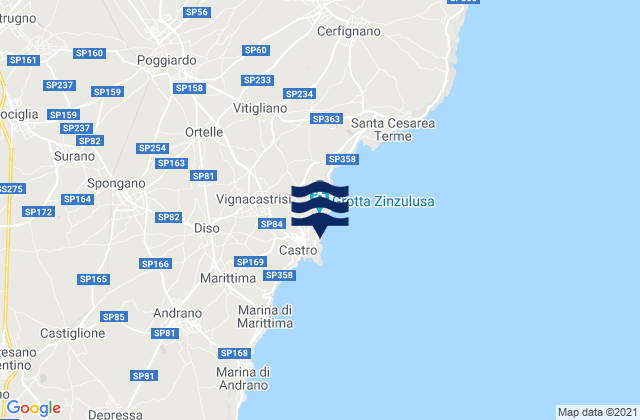 Mapa da tábua de marés em Castro, Italy
