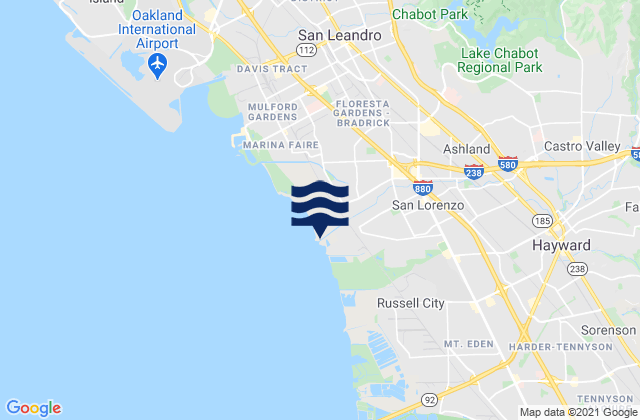 Mapa da tábua de marés em Castro Valley, United States