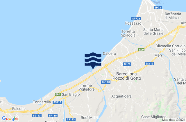 Mapa da tábua de marés em Castroreale, Italy