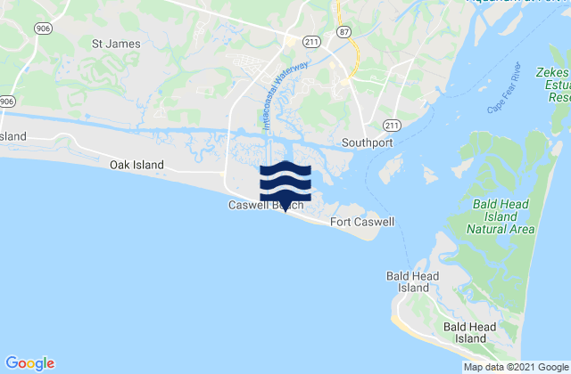 Mapa da tábua de marés em Caswell Beach, United States