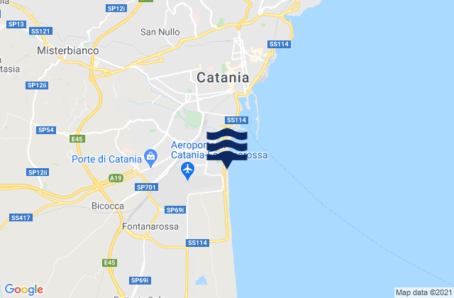 Mapa da tábua de marés em Catania, Italy