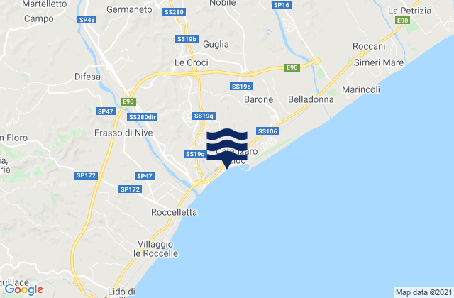 Mapa da tábua de marés em Catanzaro, Italy