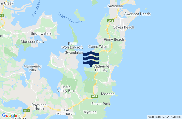 Mapa da tábua de marés em Catherine Hill Bay, Australia